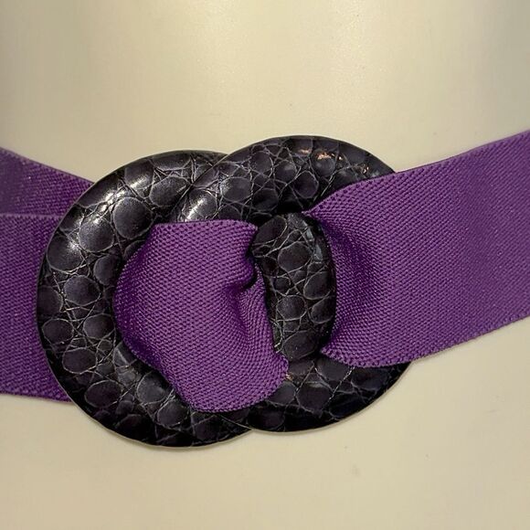 Vintage Wide Purple Elastic Belt With‎ Faux Black Double Circles Buckle XXL main image 4